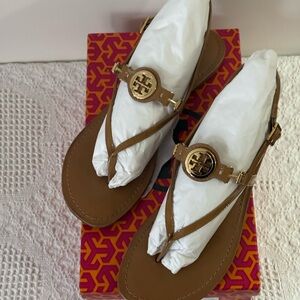 Tory Burch Tan Sandals with Gold Accents